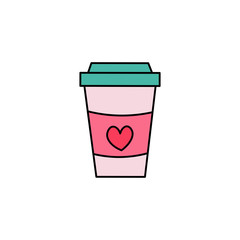 Hand drawn coffee cup flat vector icon isolated on a white background.Valentine's day concept.Doodle cup.