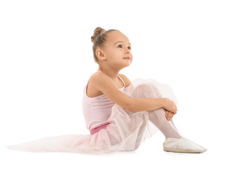 Cute little ballerina on white background