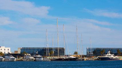 Fototapeta na wymiar Tarragona, Spain - April 6, 2019: Many Yachts parked in Port.