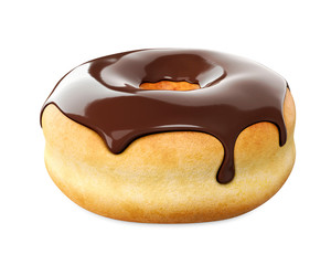 Donut with chocolate icing isolated on a white background. 3d rendering