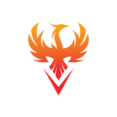Flying Phoenix Fire Bird abstract Logo design vector template. Dove Eagle Logotype concept icon. Oragne and red color combination concept Vector high quality design