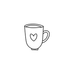 Hand drawn coffee mug flat vector icon isolated on a white background.Coffee mug with heart on it.Valentine's day coffee mug.