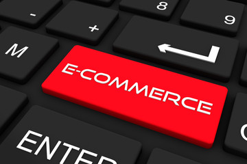 Fototapeta premium 3D render. Black keyboard with ecommerce key , Business and technology concept background