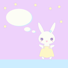 Vector cute white bunny in the style of Kawaii with bubble and background for your text