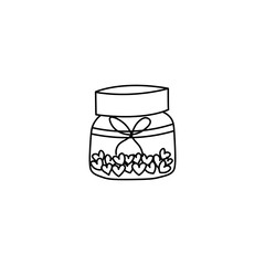 Hand drawn jar filled with hearts flat vector icon isolated on a white background.Valentine's day concept gift. Love potion illustration.