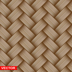 Realistic dark brown braided wooden wicker parquet texture. Design element for mock up, background design, text message, vintage concept. Seamless pattern background. Layered vector.