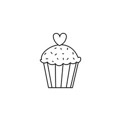 Valentine's day hand drawn muffin, cupcake flat vector icon isolated on a white background.Cupcake doodle icon.