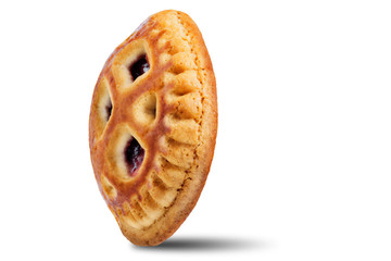 Cookies with strawberry filling on a white isolated background