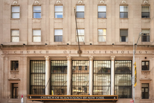 New York, USA - June 29, 2018: Front view of the Church of Scientology building, one of the first Churches of Scientology in the world.