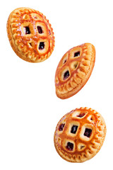 Cookies with strawberry filling on a white isolated background