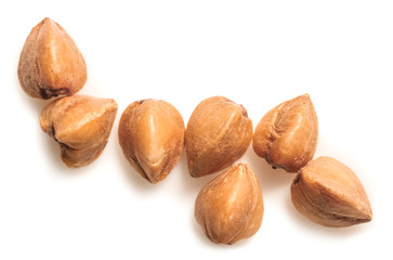 Raw buckwheat on white background