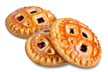 Cookies with strawberry filling on a white isolated background