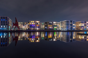 Fototapeta na wymiar Architecture and nightscape of the city Bremerhafen in Germany