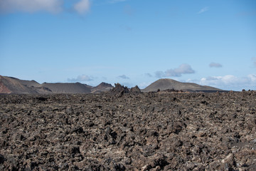 Volcanic landscape of Timanfaya National Park on island Lanzarote