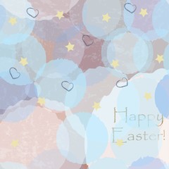 Happy Easter Card Template with pastel blue bubbles and yellow stars