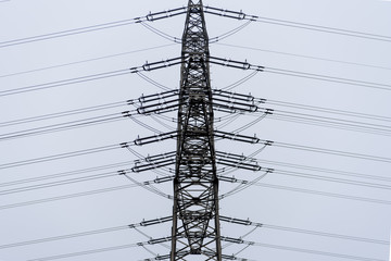 High voltage pylon with cables