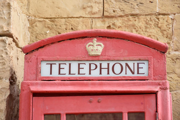 Telephone booth, traditional British style vintage red box at Valletta town, Malta - 318686131
