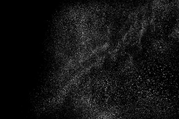 White Grainy Texture Isolated On Black Background. Dust Overlay. Light Coloured Noise Granules. Snow Vector Elements. Digitally Generated Image. Illustration, Eps 10.