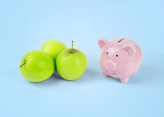 Pink Piggy Bank with Green Apples
