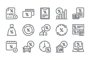 Loan and credit related line icon set. Lending and investment linear icons.