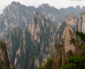 Fototapeta na wymiar Walkways and Pagoda on Songling Peak at the West Sea area Huangshan Mountain China