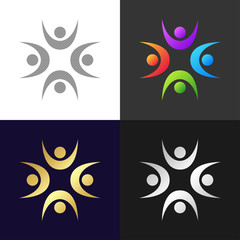 Set of people group and social connection icons and logo, vector illustration
