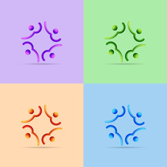 Set of people group and social connection icons and logo, vector illustration