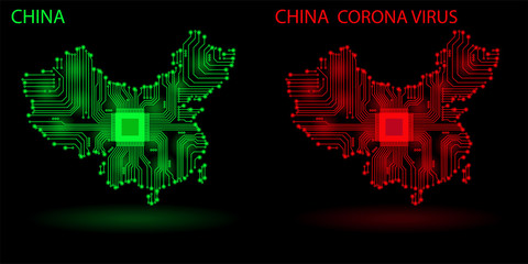 Map of China. Corona virus in China. Abstract China