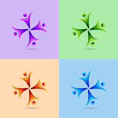 Set of people group and social connection icons and logo, vector illustration