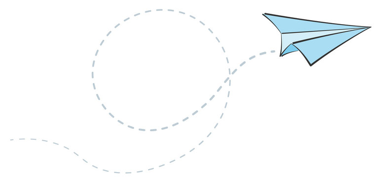 paper plane scribble and spiral flight path, air travel concept vector illustration