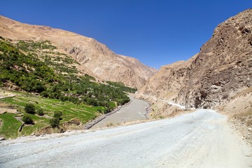 Fototapeta na wymiar Pamir highway Panj river and Pamir mountains