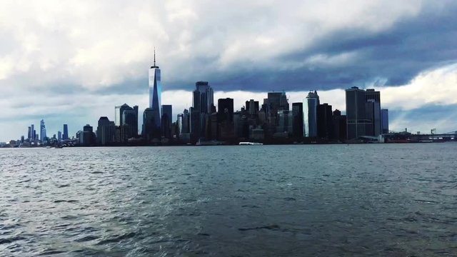 New York, USA- skyline of Manhattan downtown, across Hudson river - stock video