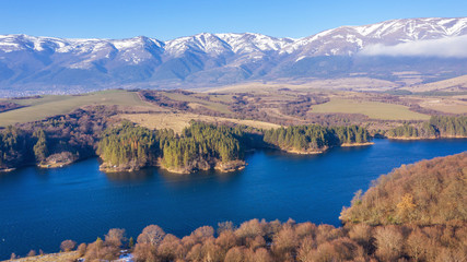 Aerial view of a beautiful dam in Bulgaria.