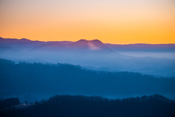 Mountain landscape at the sunrise