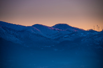 Fototapeta na wymiar Mountain landscape at the sunrise