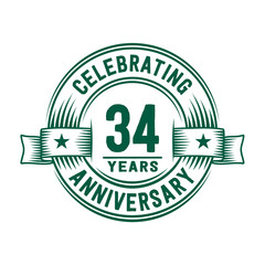 34 years logo design template. 34th anniversary vector and illustration.