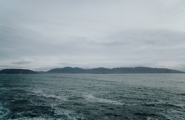 Atlantic ocean landscape with mountains in the background