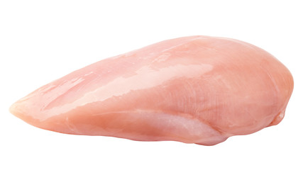 Raw chicken breast, fillet, isolated on white background, clipping path, full depth of field