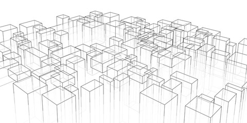 Abstract architectural background. Linear 3D illustration. Concept sketch