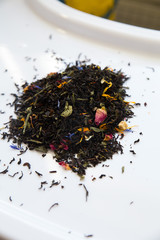 tea leafs on a white background