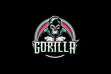 angry and aggressive gorilla cartoon character logo vector template