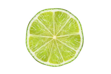 green fresh lime fruit slice isolated on the white background