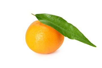 mandarin with green leaf isolated on white background