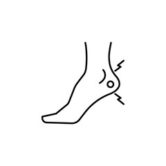 heel pain line icon on white background