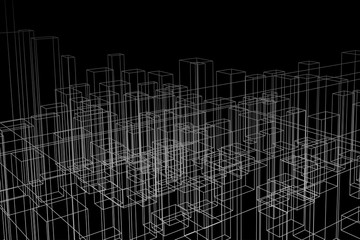 Abstract architectural background. Linear 3D illustration. Concept sketch