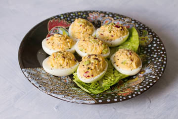 Eggs stuffed with tuna. Tuna stuffed deviled eggs