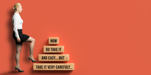 businesswoman climbing career letter step by step