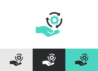 Hand with gear icon - management vector sign