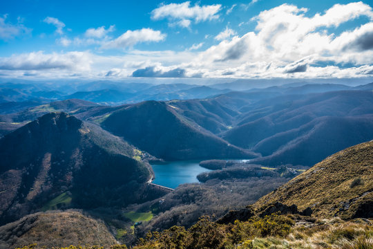 The A&ntilde;arbe reservoir seen from Pe&ntilde;as de Aia, Guipuzcoa. Basque Country