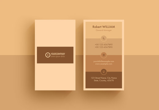 Business Card Layout with Brown Colorblock Elements